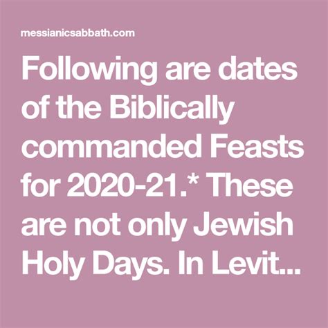 Following Are Dates Of The Biblically Commanded Feasts For 2020 21