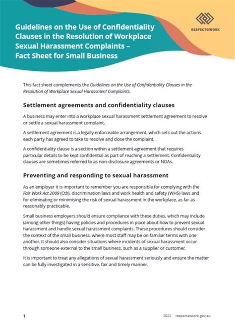 Guidelines On The Use Of Confidentiality Clauses In The Resolution Of Workplace Sexual