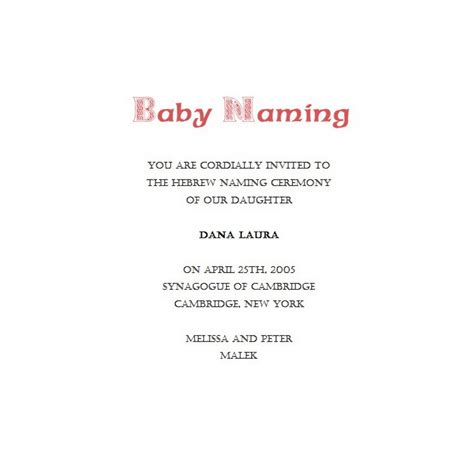 Some parents choose to host it before their child's first birthday while others pick specific months for. Naming Ceremony Invitations 3 Wording | Free Geographics Word Templates