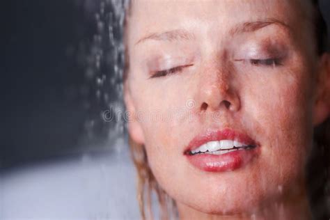 Closeup Portrait Of A Young Female Taking A Shower Closeup Portrait Of