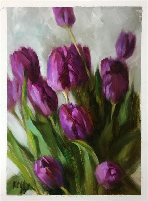 Purple Tulips Oil Painting Flower Art Flower Painting Floral Art