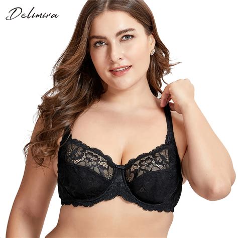 Delimira Womens Sexy Plus Size Sheer Lace Bra Non Padded Underwire