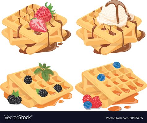 Collection Of Belgian Waffles With Fruit Fillings Vector Image