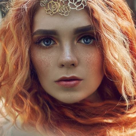 Premium Photo Beautiful Redhead Norwegian Girl With Big Eyes And Freckles On Face In The
