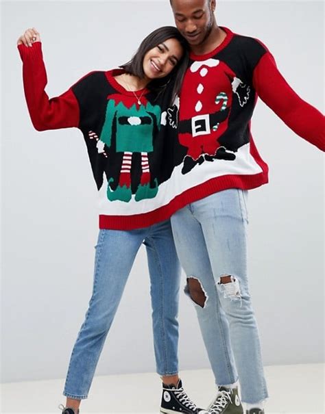 Asos Boohoo Santa And Elf Two Person Holiday Sweater 44 Ugly Christmas Sweater For Two