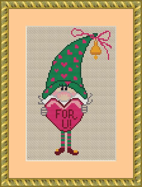 cross stitch pattern valentine gnome instant download pdf etsy