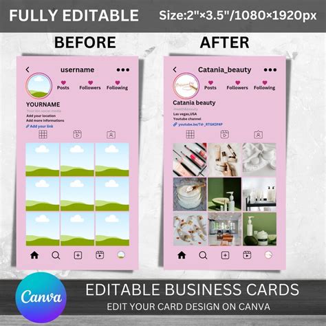 Instagram Business Cards Diy Canva Business Card Template Etsy