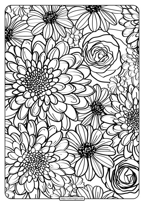 Free Printable Bursting Blossoms Flower Coloring Page 238
