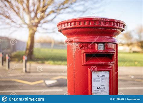 Red British Pillar Box Free Standing Post Box In Wales Editorial