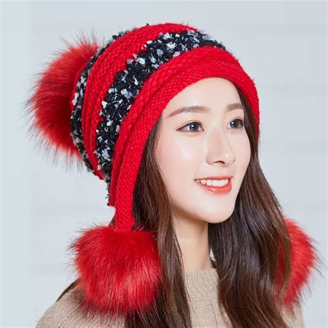 Winter Warm Wool Ball Fashion Girls Head Wear Caps Mix Color Knitted