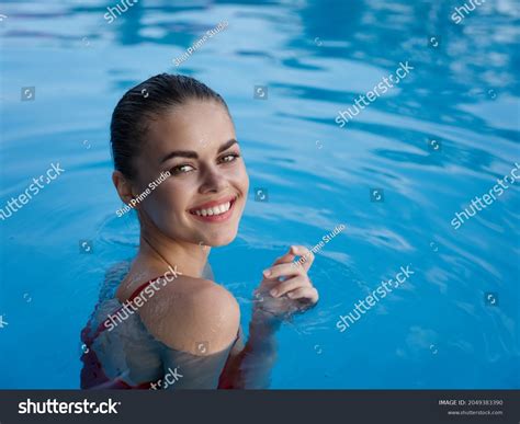 Pretty Woman Swimming Pool Vacation Luxury Stock Photo 2049383390