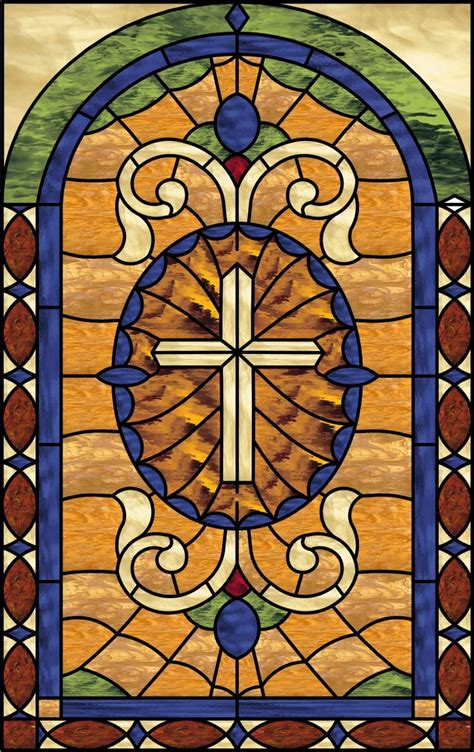 Very Beautiful Ornate Cross Stained Glass Window Panel 3