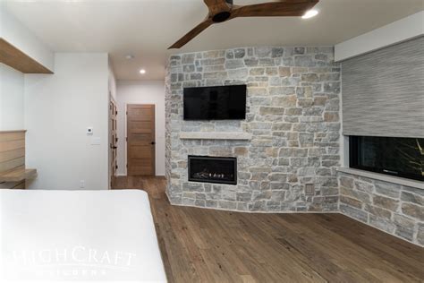 Contemporary Custom Home Builder Guest Bedroom Stone