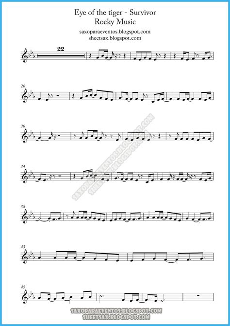 Music Score Of Eye Of The Tiger By Survivor Rocky Theme Sheet Music