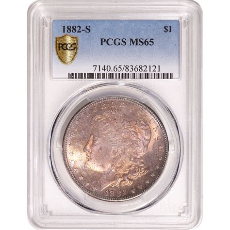 Certified Morgan Silver Dollar 1882 S Ms65 Pcgs Toning Golden Eagle Coins