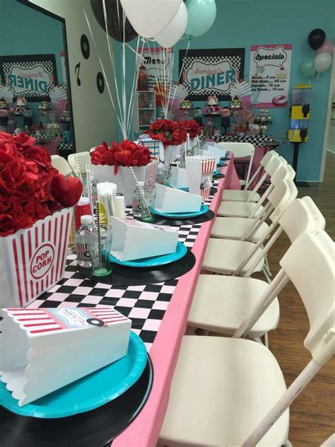 Our party hats , filled bags of favors and goodies, inflatable decorations and confetti in unique shapes create just the atmosphere you want for your theme party or event. Saniya' 1950's Sock Hop | CatchMyParty.com in 2020 | Diner ...