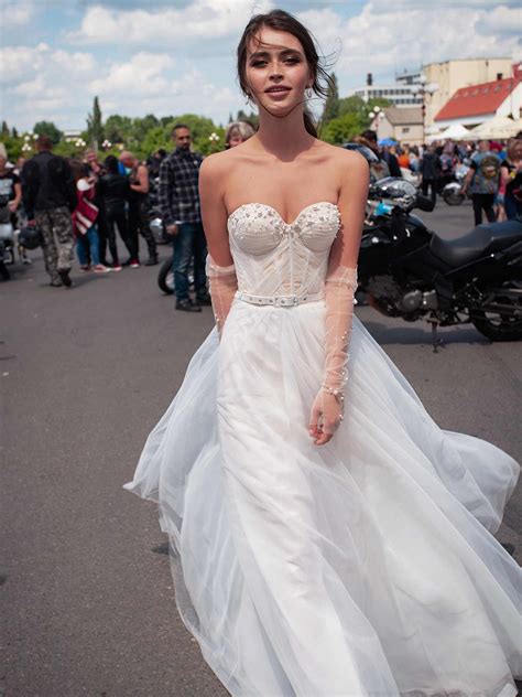 Ultra Modern Wedding Dress With Pearl Embellishments