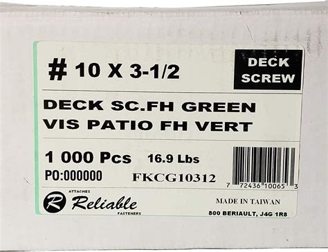 Deck Screws 10 X 3 12 Acq Green Ceramic Finish Square Drive 1000