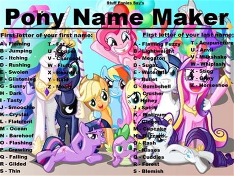 /r/mylittlepony is the premier subreddit for all things related to my little pony, with emphasis on generation 4 and forward. Pony Name Maker - My Little Pony Friendship is Magic ...