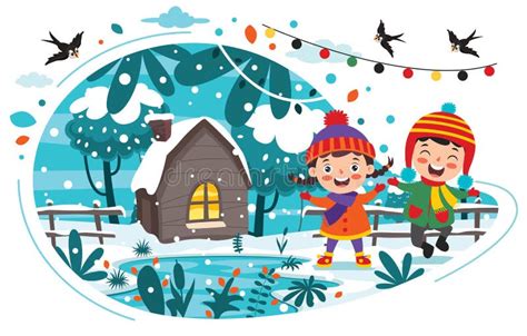Funny Kids Playing At Winter Stock Vector Illustration Of Cartoon