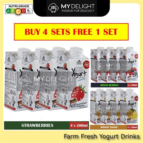 4 X 200ml Farm Fresh Yogurt Uht Drinks Mixed Berries Strawberry Mango