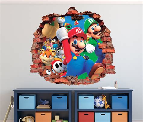 Mario Bros Wall Decal Mario And Luigi 3d Brick Smashed Decor Etsy