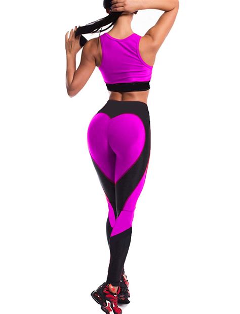 Seasum Women Yoga Pants Heart Shape Patchwork Leggings High Waist Capris Workout Sport Fitness