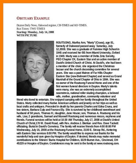 Obituary Examples