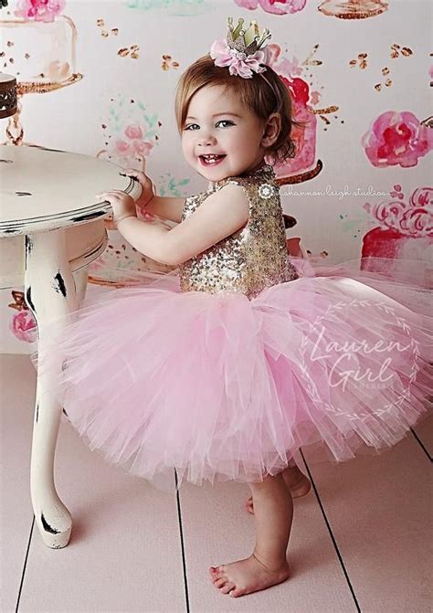 1st Birthday Princess Dress Gold Sequin With Pink Tulle Birthday