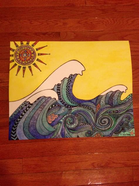 Sharpie And Watercolor Zentangle Of Some Ocean Waves Zendoodle