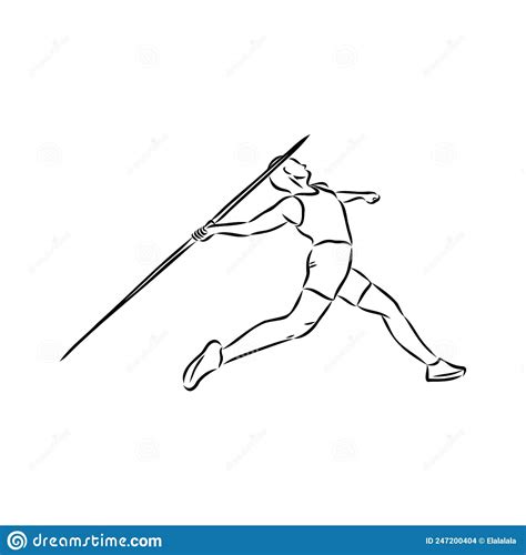 Hand Sketch Athlete Throwing A Javelin Vector Illustration Stock