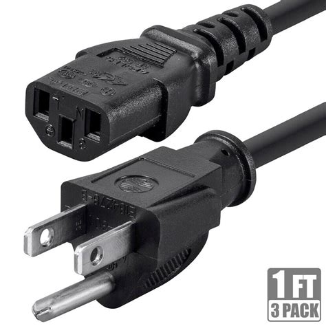 3x 1ft Power Cable Cord Nema 5 15p Male To Iec 320 C13 Female 3 Prong
