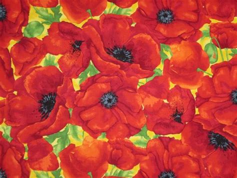 Remnantallover Red Poppy Print Pure Cotton Fabric12 Yard Etsy Uk