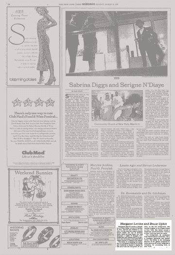 Weddings Margaret Levine And Bruce Upbin The New York Times