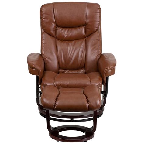 Flash furniture contemporary leather recliner and ottoman with swiveling mahogany wood base, brown. Contemporary Brown Vintage Leather Recliner and Ottoman ...