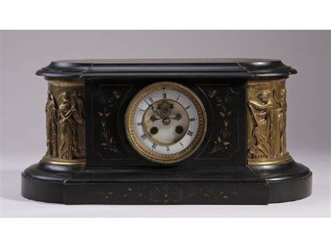 French 19c Brass Slateand Black Marble Mantle Clock Feb 10 2013