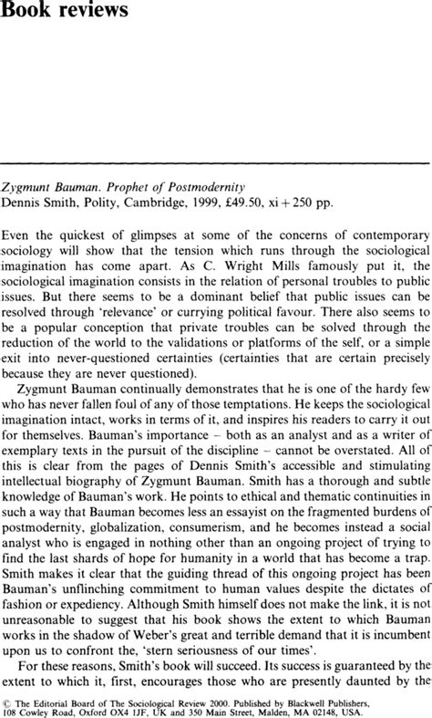 Book Reviews Zygmunt Bauman Prophet Of Postmodernity Clubbing