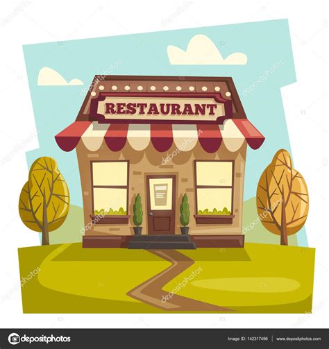 Restaurante O Cafetería Edificio Exterior Dibujos Animados Vectoriales Ilustración Stock