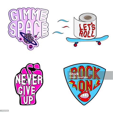 Vector Set Of Cartoon Colorful Stickers With Phrases Words Never Give