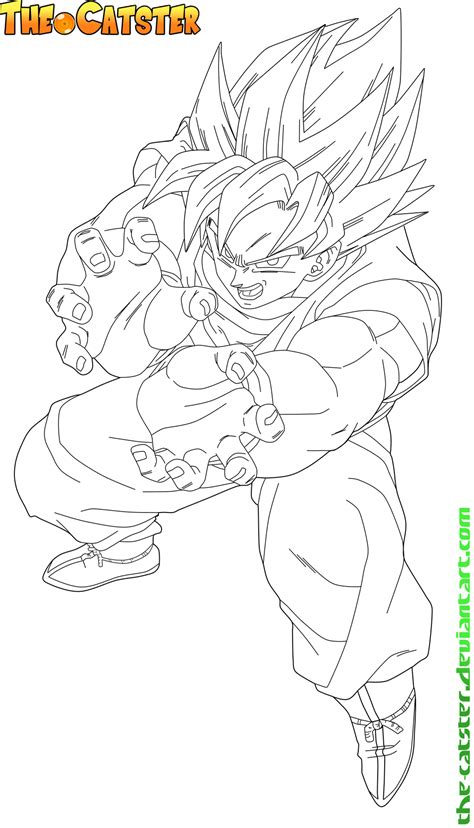 Goku Ssj Line Art By The Catster On Deviantart