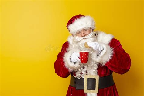 Santa Claus Eating Cookies And Drinking Milk Stock Photo Image Of