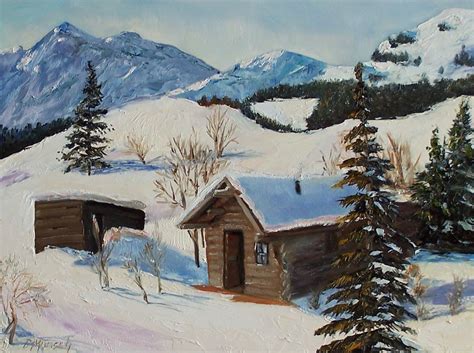 Original Oil Painting Mountain Cabin Oil Painting Mountains Painting
