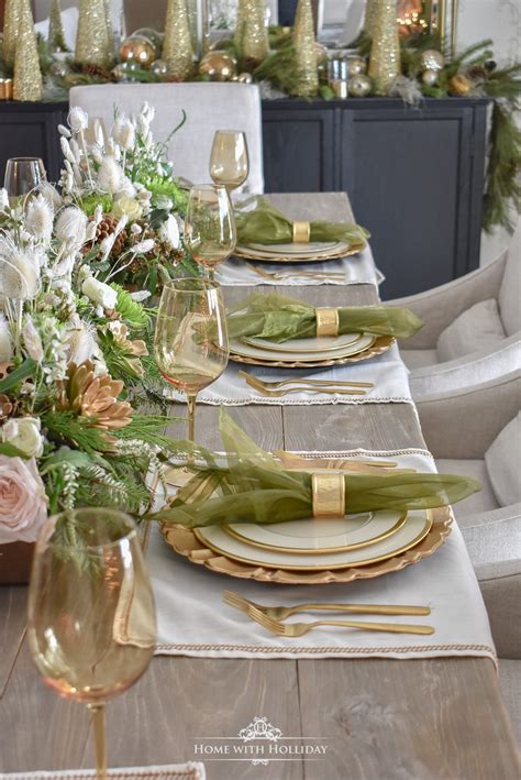 Elegant Green And Gold Christmas Tablescape Home With Holliday Gold