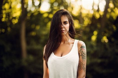 Portrait Depth Of Field T Shirt Long Hair Women Tattoo Martin Kühn Brunette Marlen