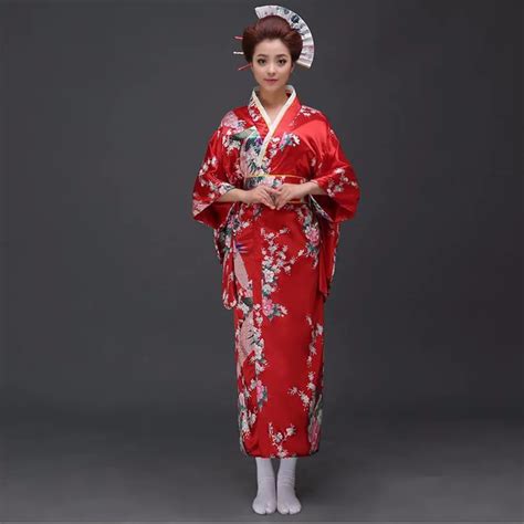 Traditional Women Sexy Satin Kimono Yukata With Obi Performance Dance Dress Japanese Cosplay