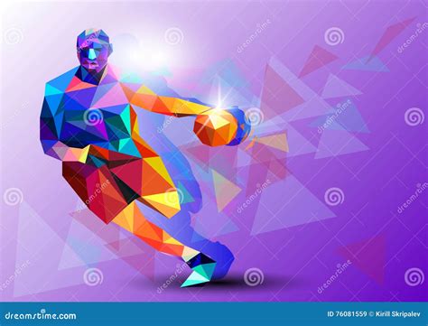 Polygonal Geometric Professional Basketball Player On Colourful Low