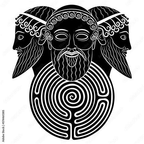 Patriarchal Triad And A Round Spiral Maze Or Labyrinth Symbol Three