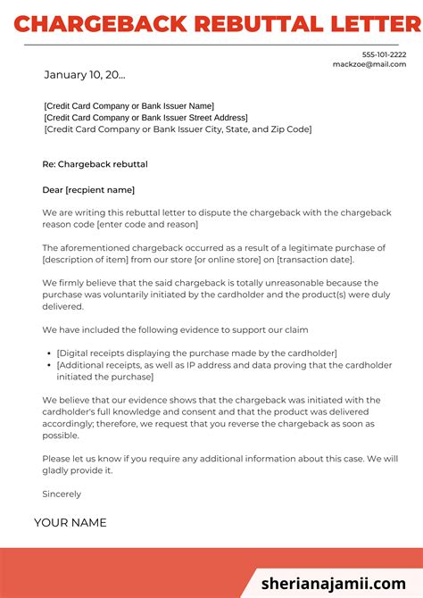 Chargeback Rebuttal Letter Template