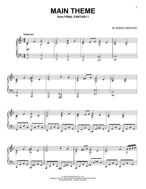 Main Theme From Final Fantasy Piano Solo Print Sheet Music Now