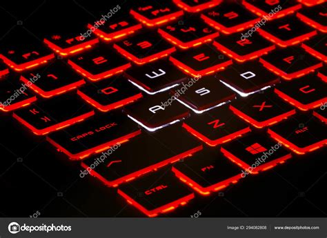 Red Backlit Keyboard Black Background High Resolution Image Gaming